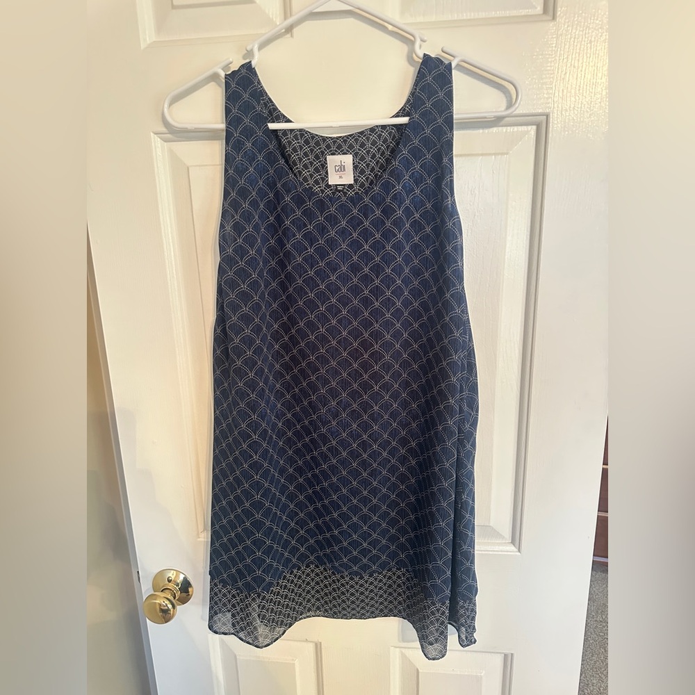 CAbi Blue Geometric Sleeveless Top